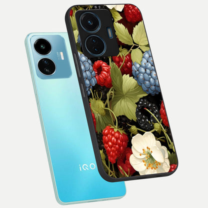 Berry Bloom Charm phone case For iQOO Z6 Lite 5G showing premium glass back cover with detailed artwork