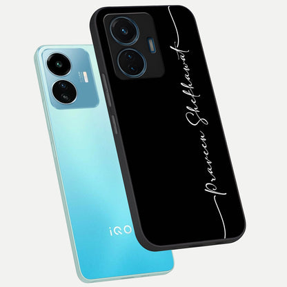  Black Tune Custom Name phone case For iQOO Z6 Lite 5G showing premium glass back cover with detailed artwork