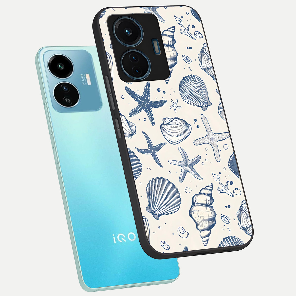  Blue Ocean Outline phone case For iQOO Z6 Lite 5G showing premium glass back cover with detailed artwork