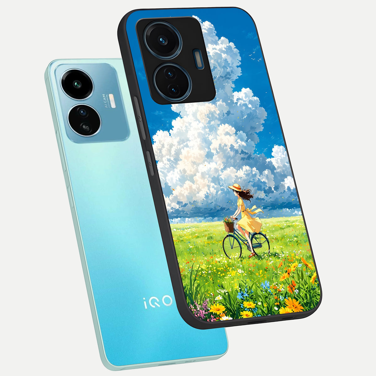 Breezy Meadow Ride phone case For iQOO Z6 Lite 5G showing premium glass back cover with detailed artwork