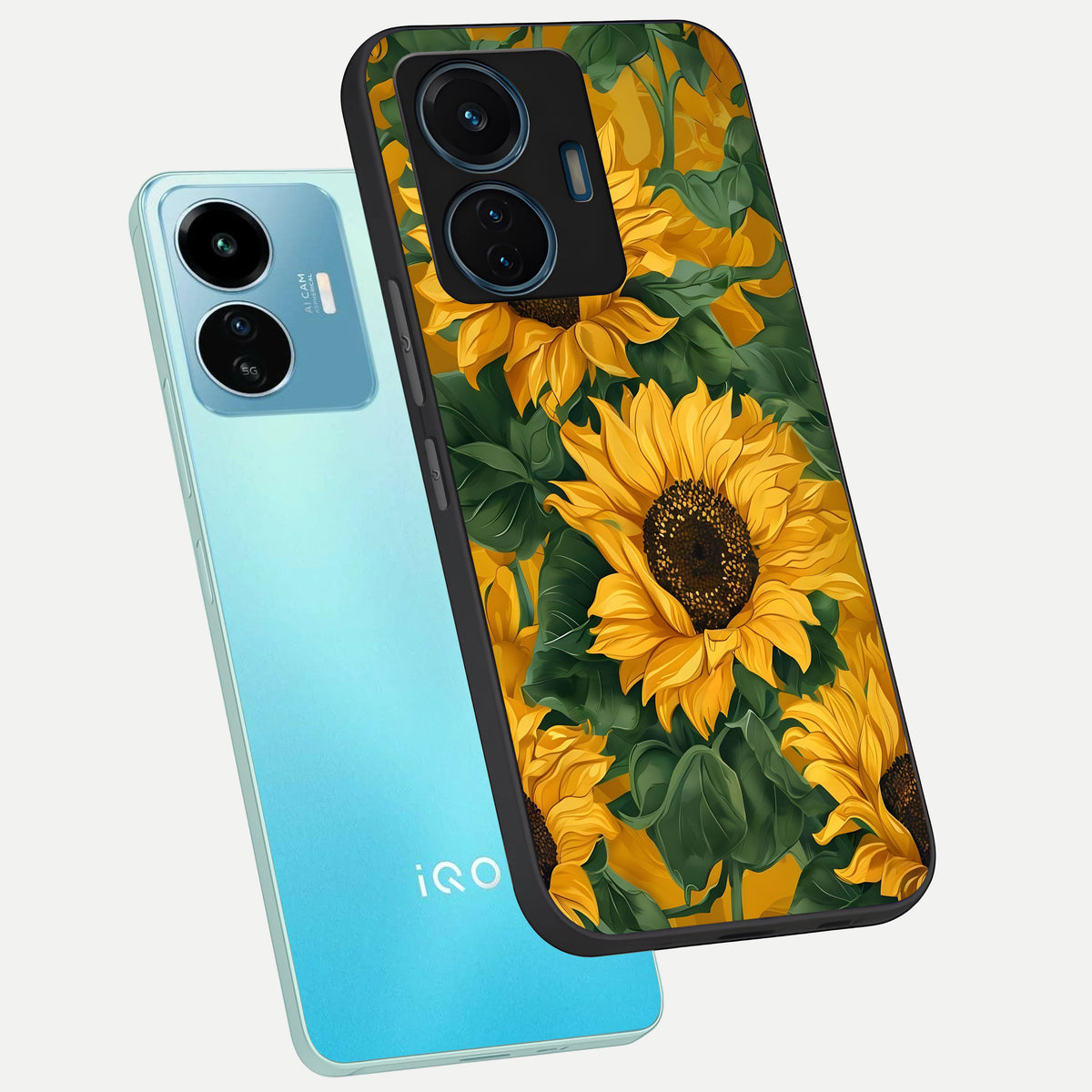  Bright Sunflower Bloom phone case For iQOO Z6 Lite 5G showing premium glass back cover with detailed artwork