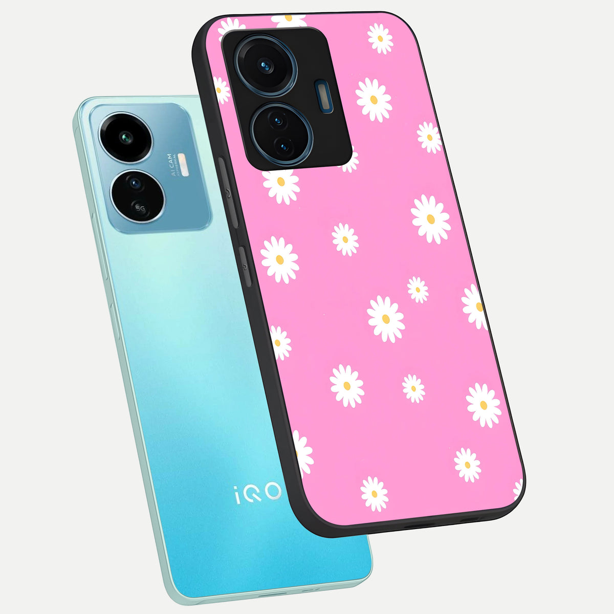  Bubblegum Daisy Pop phone case For iQOO Z6 Lite 5G showing premium glass back cover with detailed artwork