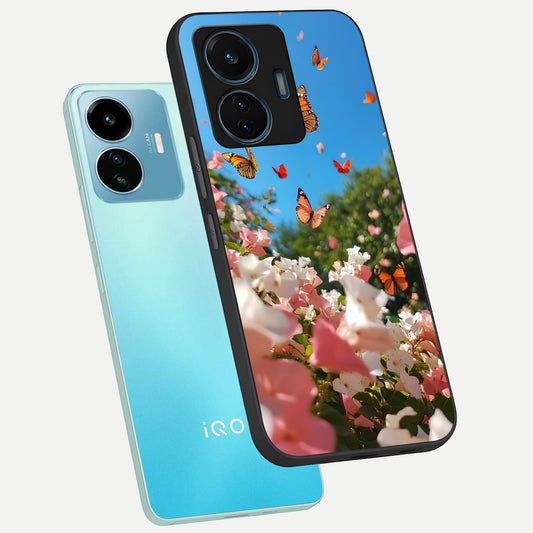  Butterflies In Bloom Sky phone case For iQOO Z6 Lite 5G showing premium glass back cover with detailed artwork