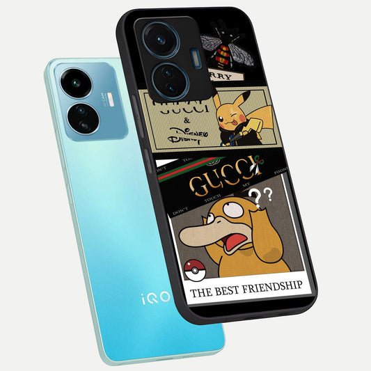  Cartoon Brand Play Mashup phone case For iQOO Z6 Lite 5G showing premium glass back cover with detailed artwork