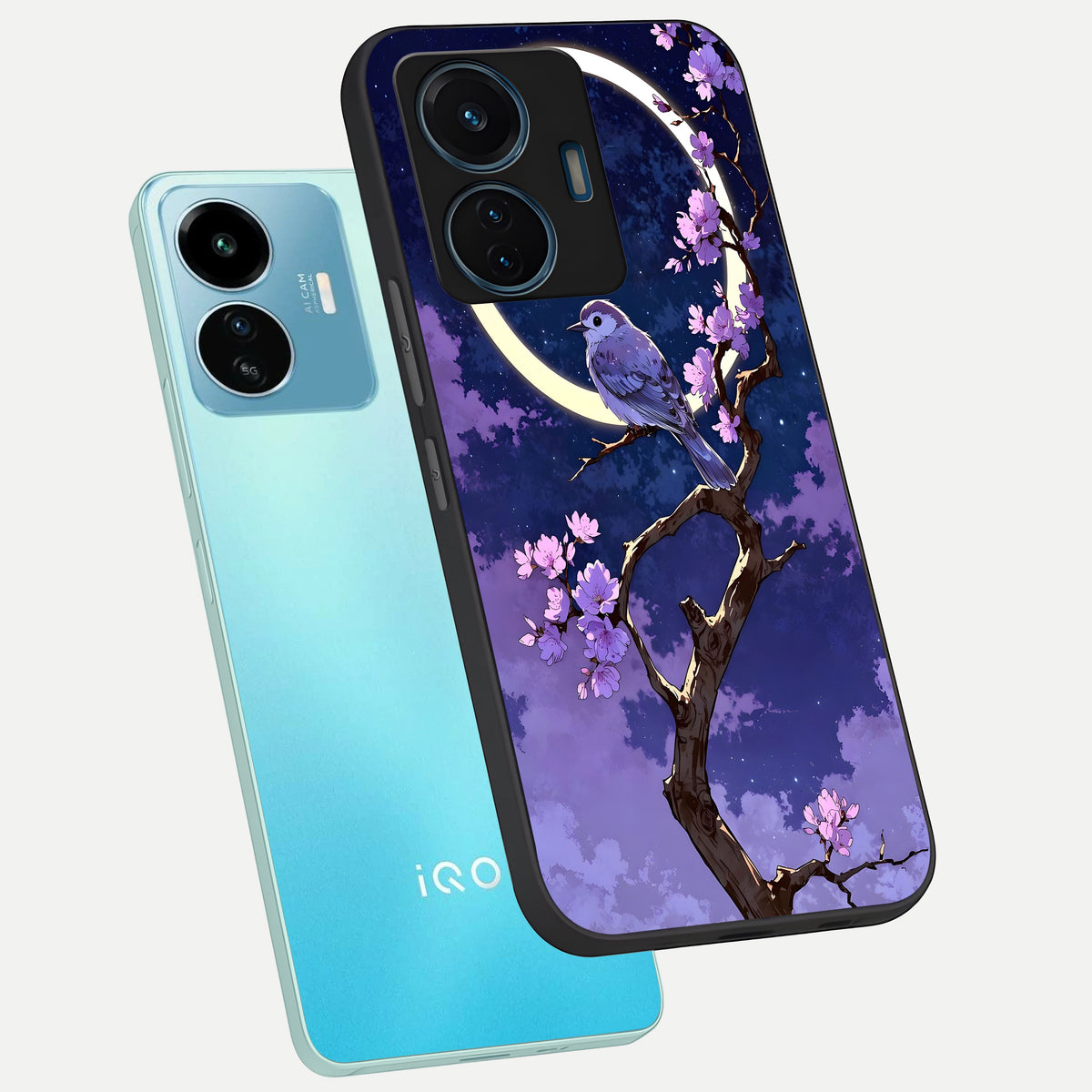  Celestial Bird Blossom phone case For iQOO Z6 Lite 5G showing premium glass back cover with detailed artwork
