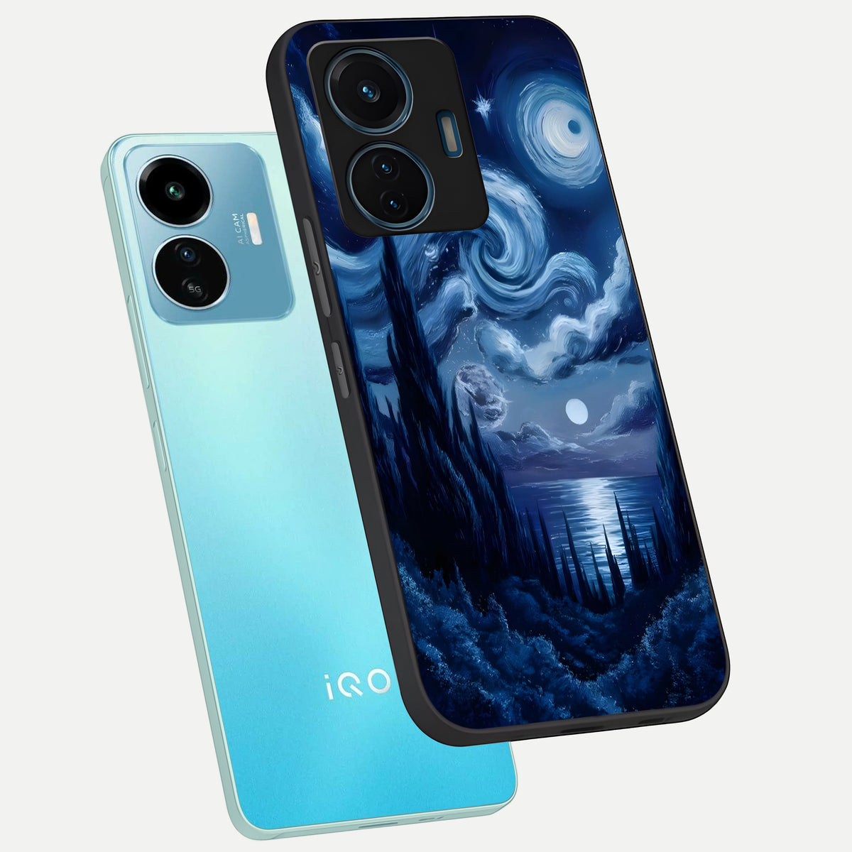  Celestial Dream Van Gogh phone case For iQOO Z6 Lite 5G showing premium glass back cover with detailed artwork