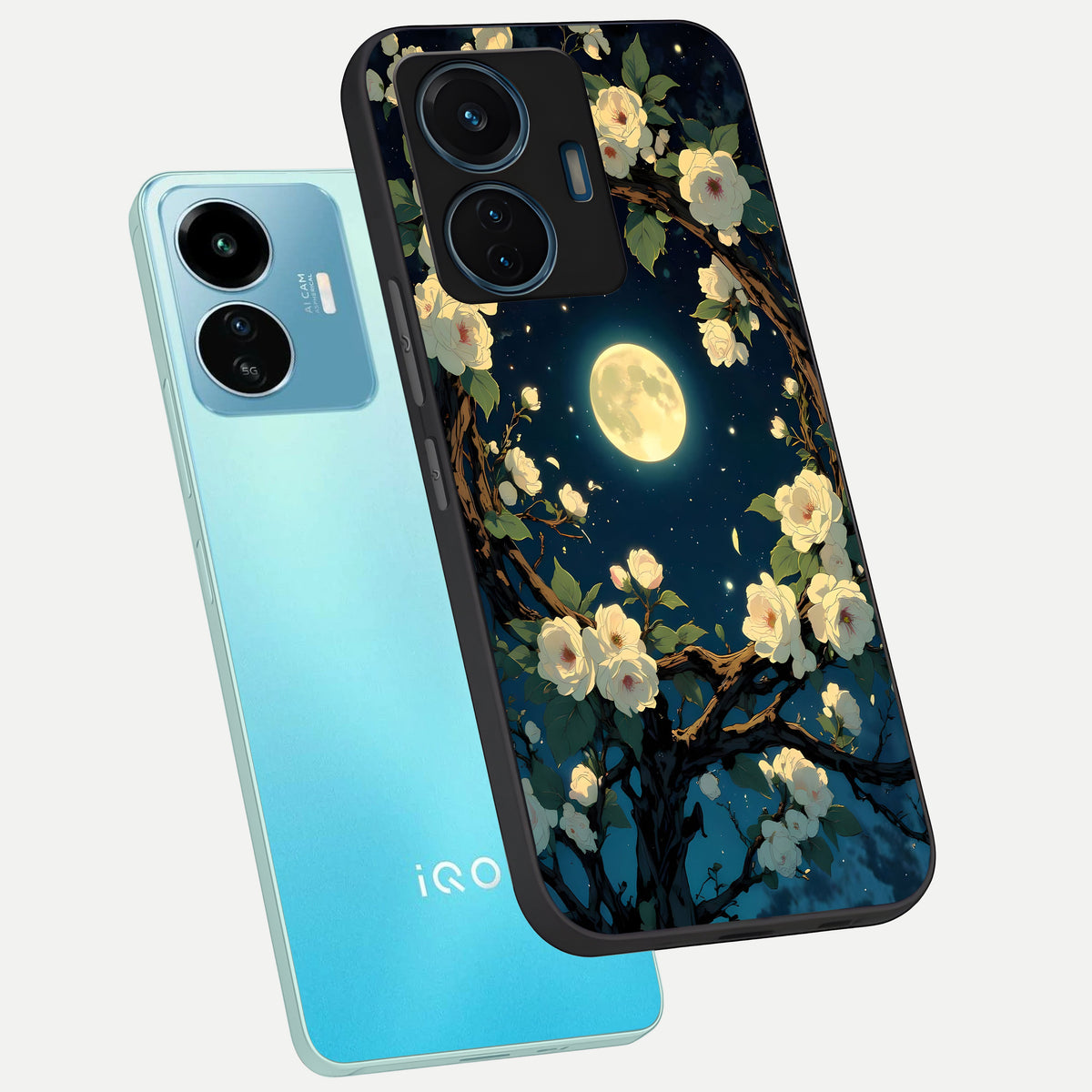  Celestial Moon And Flower phone case For iQOO Z6 Lite 5G showing premium glass back cover with detailed artwork