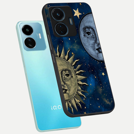  Celestial Moon With Sun phone case For iQOO Z6 Lite 5G showing premium glass back cover with detailed artwork