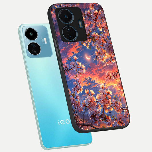  Celestial Sakura Sunset phone case For iQOO Z6 Lite 5G showing premium glass back cover with detailed artwork