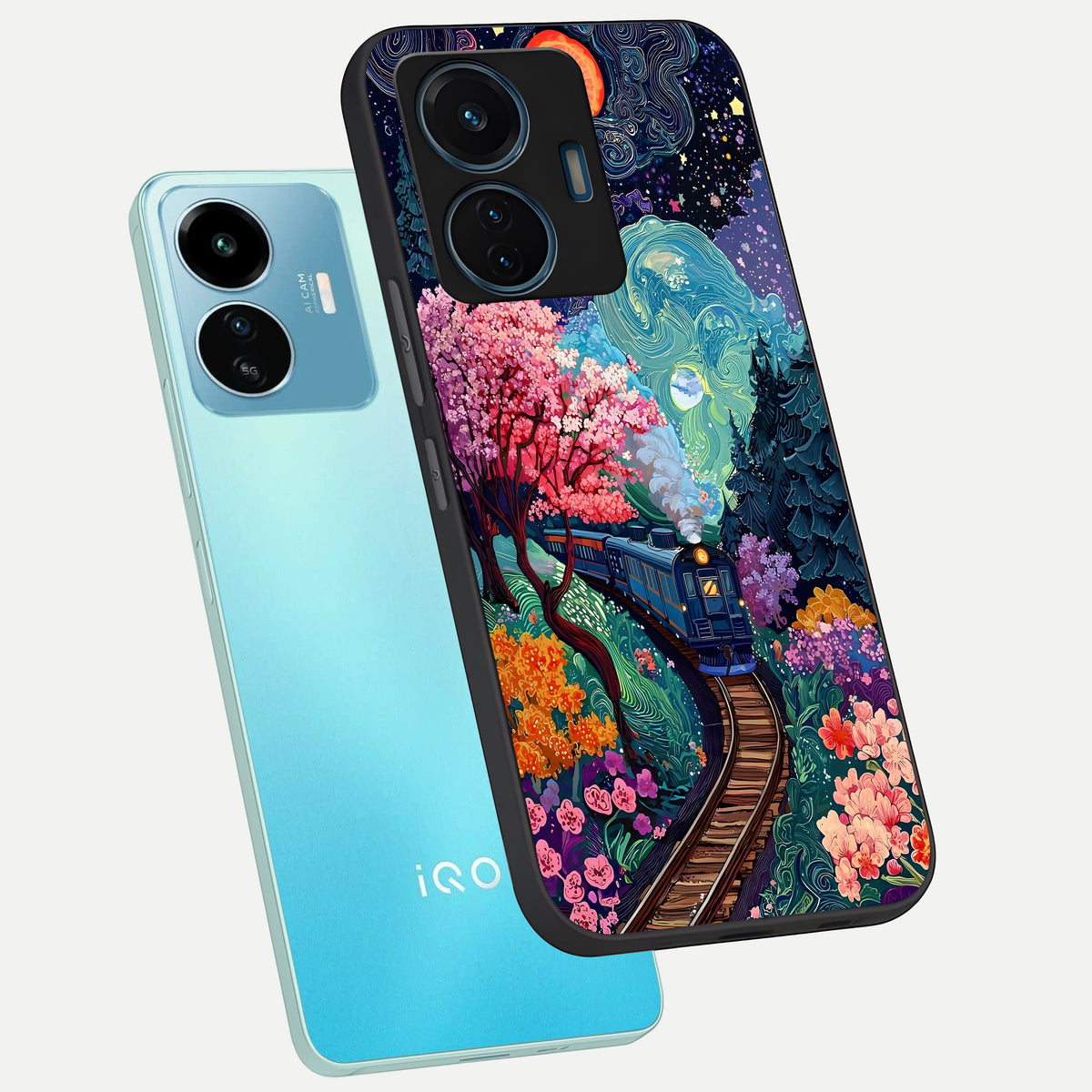  Celestial Train Journey phone case For iQOO Z6 Lite 5G showing premium glass back cover with detailed artwork