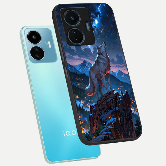  Celestial Wolf Howl phone case For iQOO Z6 Lite 5G showing premium glass back cover with detailed artwork