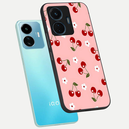  Cherry Love Mood phone case For iQOO Z6 Lite 5G showing premium glass back cover with detailed artwork