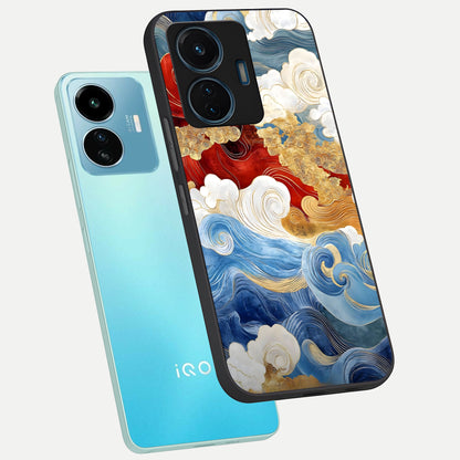  Colored Waves phone case For iQOO Z6 Lite 5G showing premium glass back cover with detailed artwork