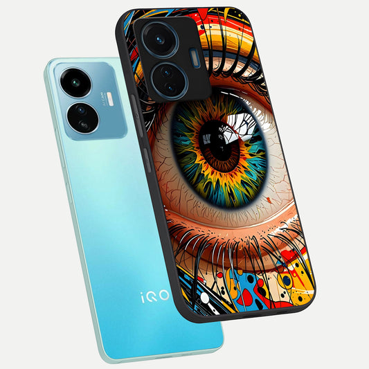  Colorful Eye phone case For iQOO Z6 Lite 5G showing premium glass back cover with detailed artwork