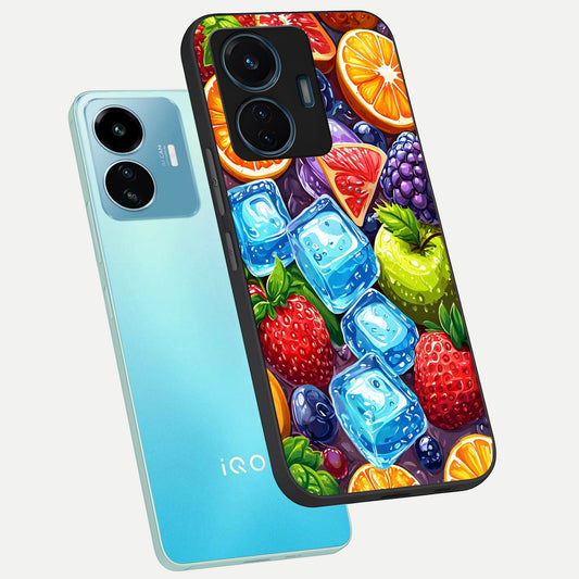  Colorful Fruits with Ice phone case For iQOO Z6 Lite 5G showing premium glass back cover with detailed artwork