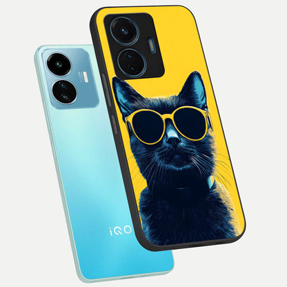  Cool Cat Vibes phone case For iQOO Z6 Lite 5G showing premium glass back cover with detailed artwork