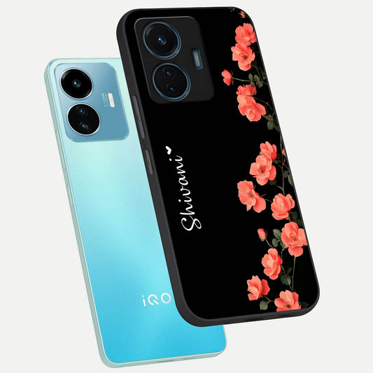  Crimson Bloom Grace Custom Name phone case For iQOO Z6 Lite 5G showing premium glass back cover with detailed artwork