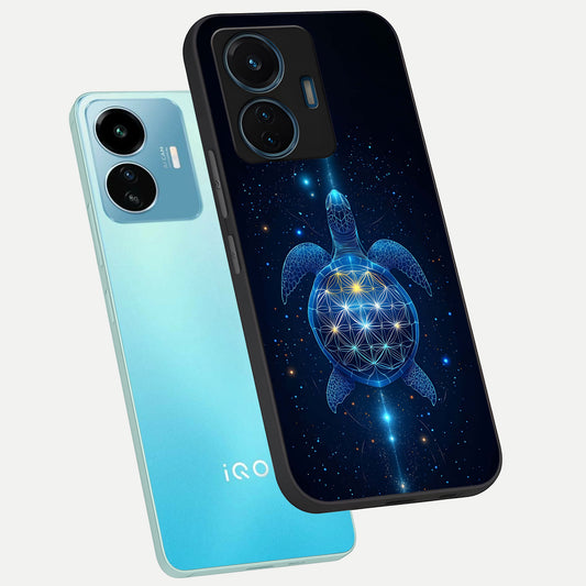  Crimson Blue Turtle phone case For iQOO Z6 Lite 5G showing premium glass back cover with detailed artwork