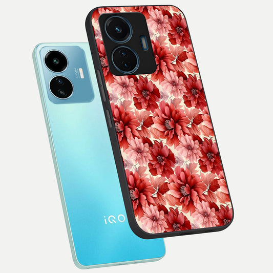  Crimson Love Petals phone case For iQOO Z6 Lite 5G showing premium glass back cover with detailed artwork
