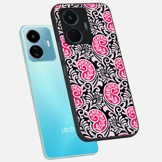  Crimson Paisley Charm phone case For iQOO Z6 Lite 5G showing premium glass back cover with detailed artwork