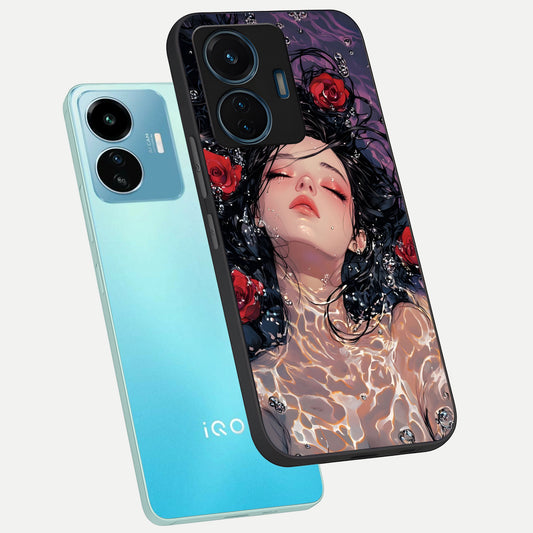  Crimson Rose Serenity phone case For iQOO Z6 Lite 5G showing premium glass back cover with detailed artwork