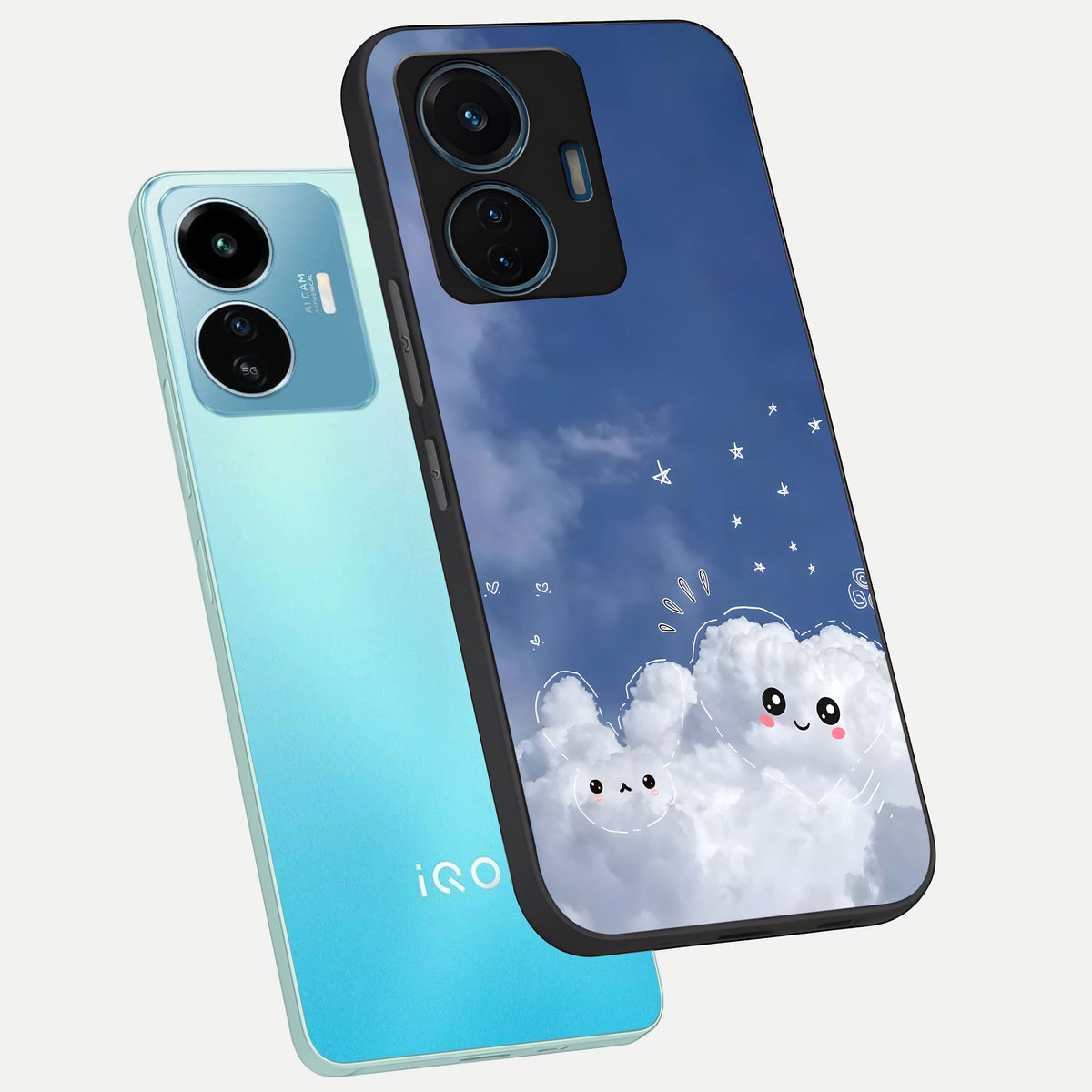  Cute Blossom Cloud phone case For iQOO Z6 Lite 5G showing premium glass back cover with detailed artwork