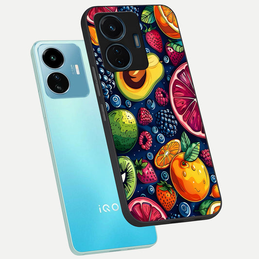  Cute Fruits Art phone case For iQOO Z6 Lite 5G showing premium glass back cover with detailed artwork