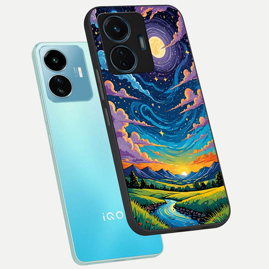  Dreamy Night Landscape phone case For iQOO Z6 Lite 5G showing premium glass back cover with detailed artwork