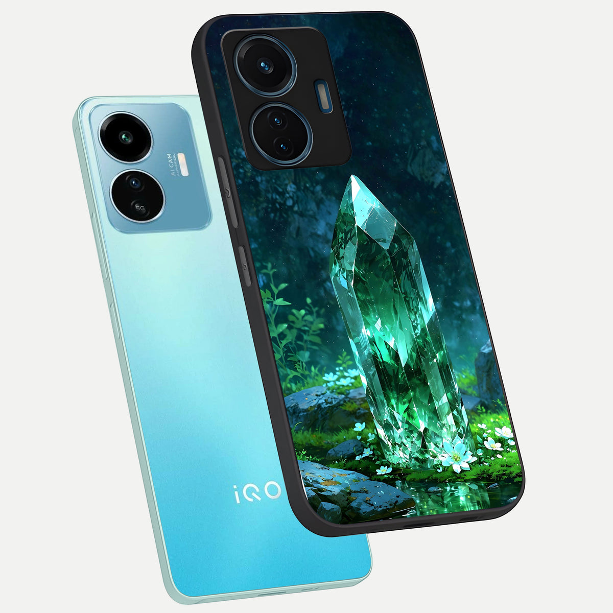  Emerald Light Crystal phone case For iQOO Z6 Lite 5G showing premium glass back cover with detailed artwork