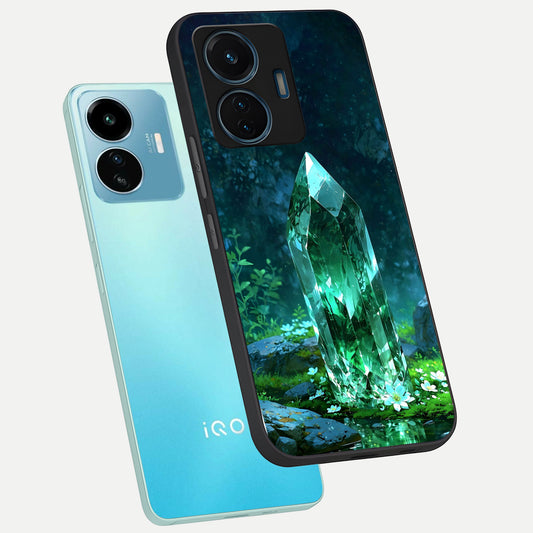  Emerald Light Crystal phone case For iQOO Z6 Lite 5G showing premium glass back cover with detailed artwork
