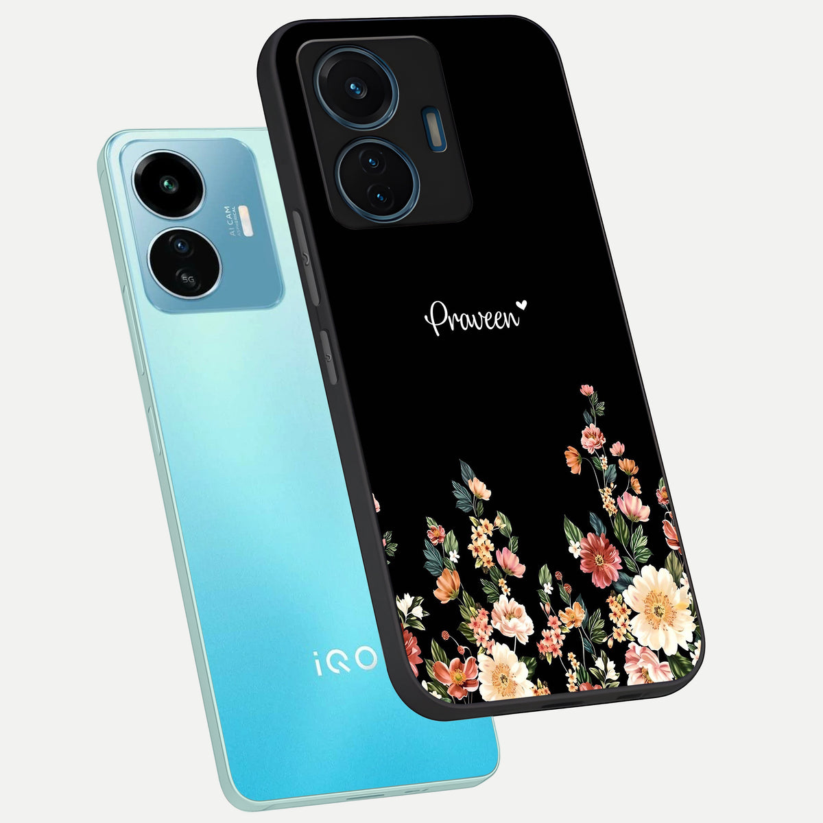  Floral Design Personalized Custom Name phone case For iQOO Z6 Lite 5G showing premium glass back cover with detailed artwork