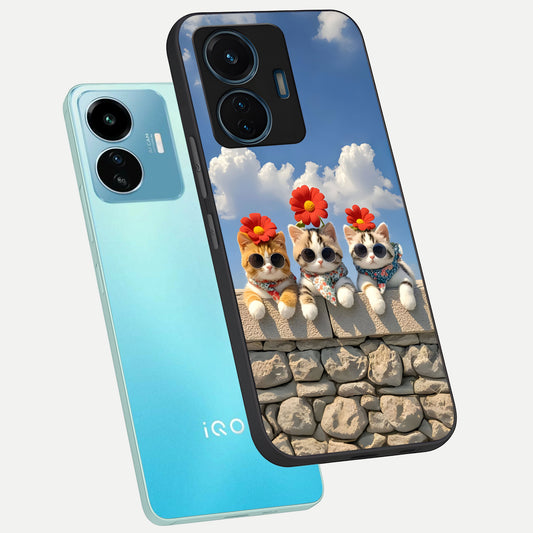  Floral Kitty Squad phone case For iQOO Z6 Lite 5G showing premium glass back cover with detailed artwork