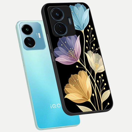  Flower Bloom Glow phone case For iQOO Z6 Lite 5G showing premium glass back cover with detailed artwork
