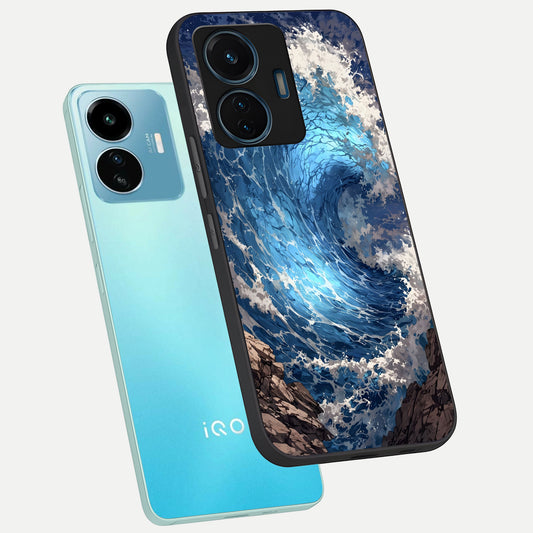  Giant Ocean Wave phone case For iQOO Z6 Lite 5G showing premium glass back cover with detailed artwork