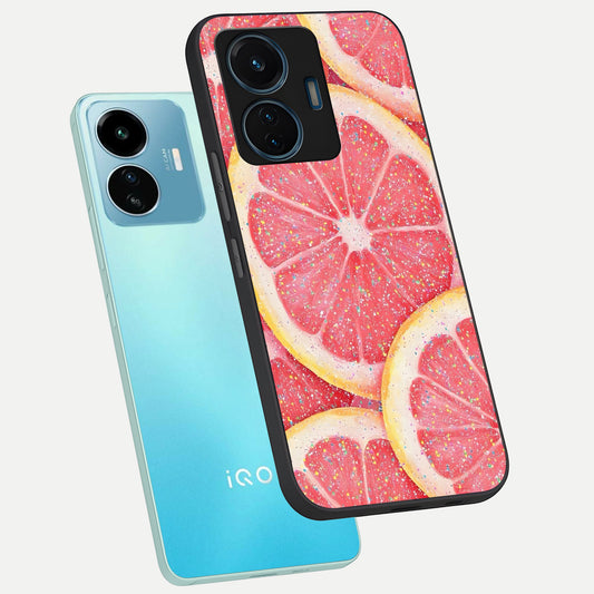  Glitter Grapefruit phone case For iQOO Z6 Lite 5G showing premium glass back cover with detailed artwork
