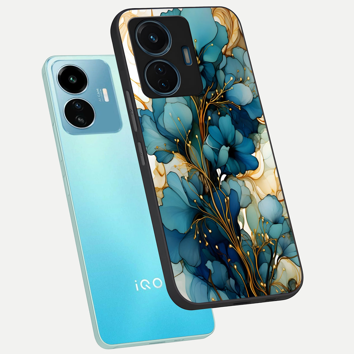  Golden Bloom Symphony phone case For iQOO Z6 Lite 5G showing premium glass back cover with detailed artwork