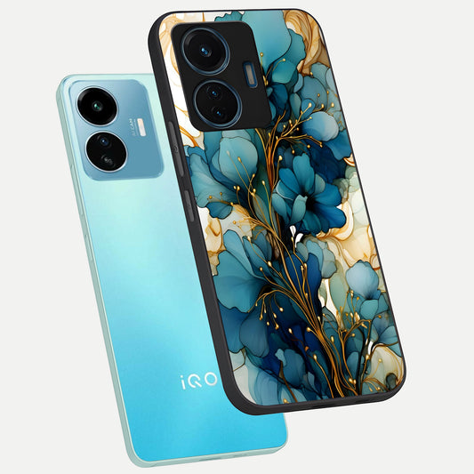  Golden Bloom Symphony phone case For iQOO Z6 Lite 5G showing premium glass back cover with detailed artwork