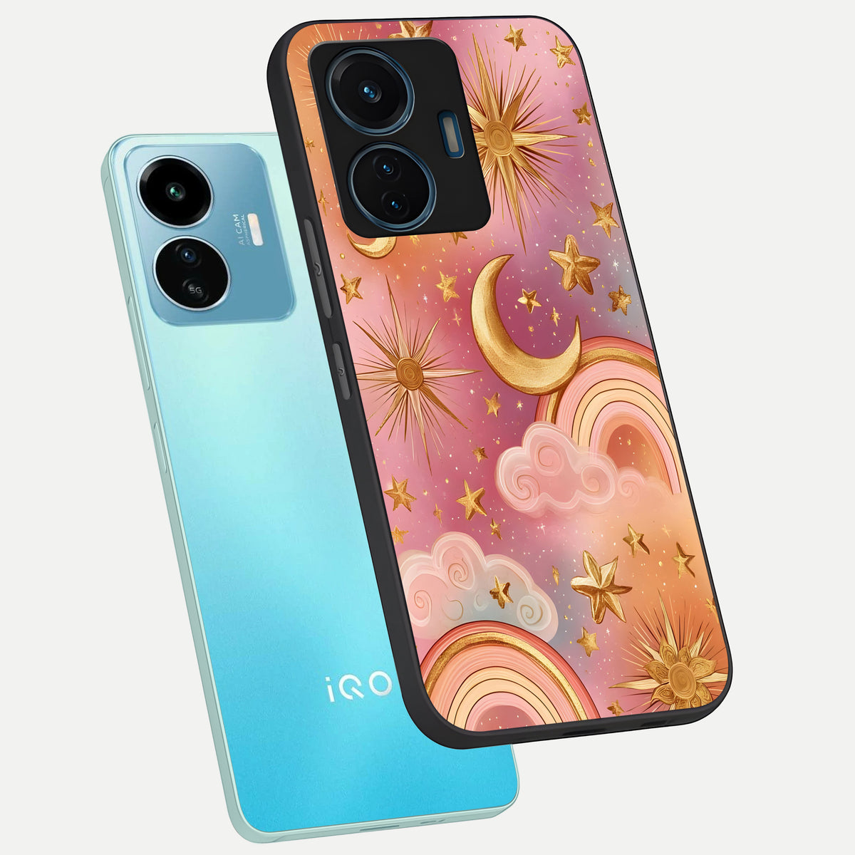  Golden Celestial Dreams phone case For iQOO Z6 Lite 5G showing premium glass back cover with detailed artwork
