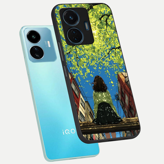  Golden Leaves Glow phone case For iQOO Z6 Lite 5G showing premium glass back cover with detailed artwork