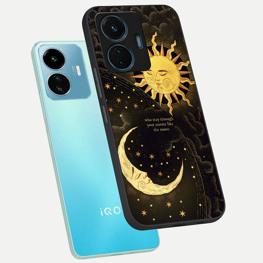  Golden Lunar Love phone case For iQOO Z6 Lite 5G showing premium glass back cover with detailed artwork