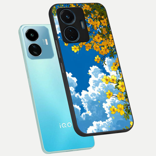  Golden Petal Sky phone case For iQOO Z6 Lite 5G showing premium glass back cover with detailed artwork