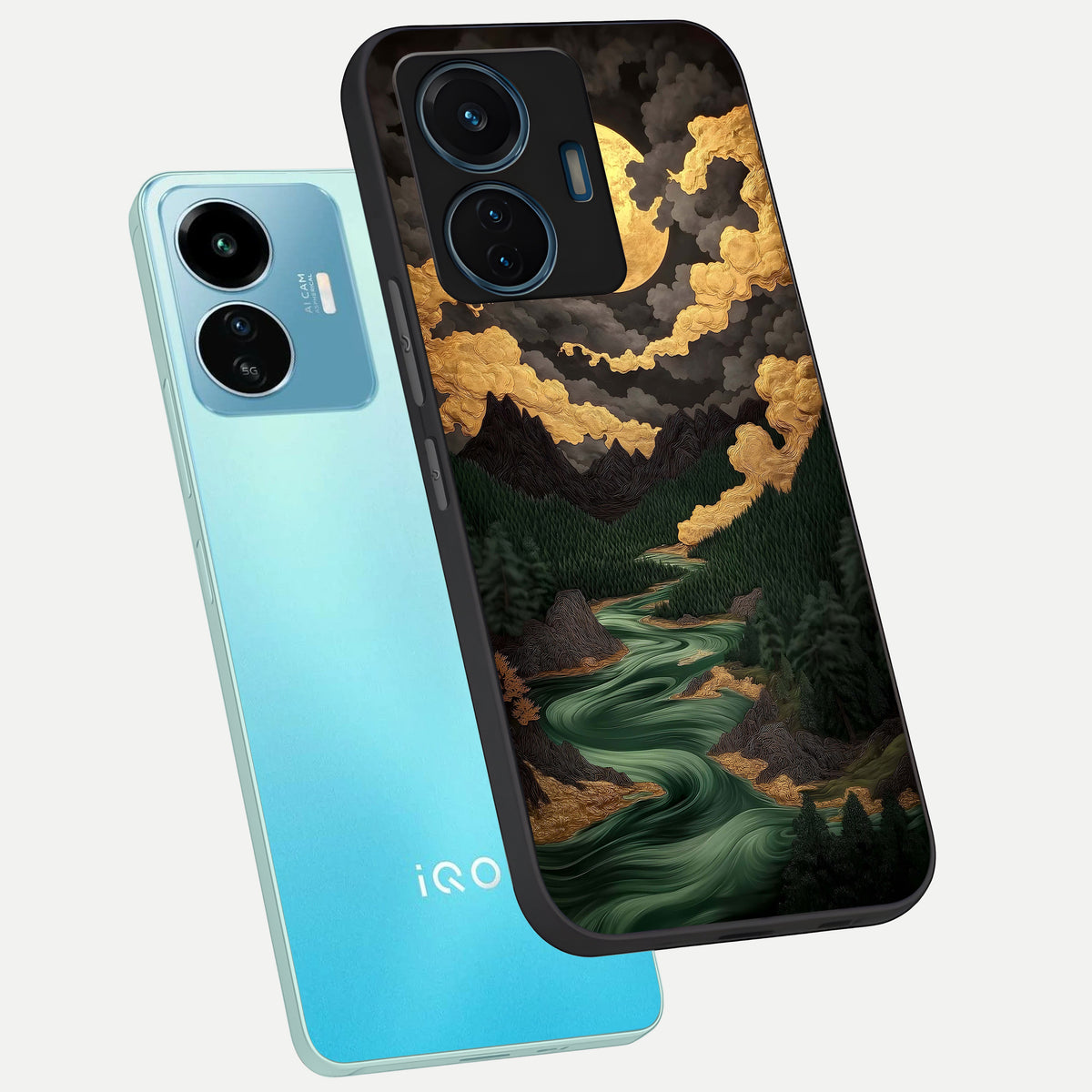  Golden River Moon phone case For iQOO Z6 Lite 5G showing premium glass back cover with detailed artwork