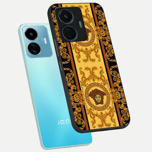  Golden Royal Heritage phone case For iQOO Z6 Lite 5G showing premium glass back cover with detailed artwork