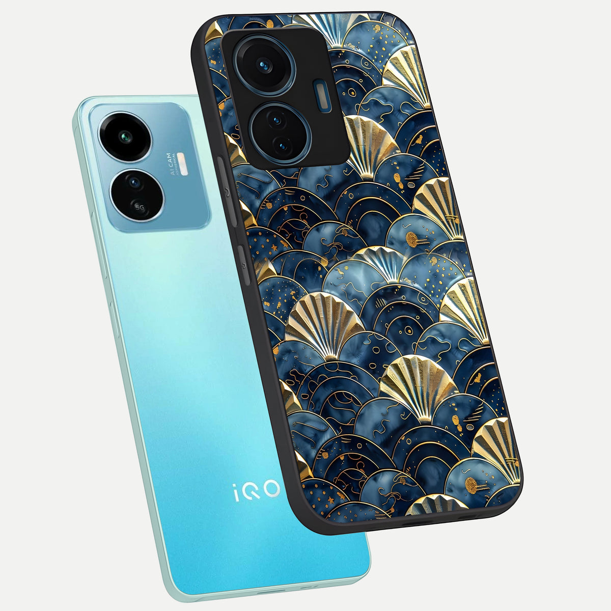  Golden Wave Luxe phone case For iQOO Z6 Lite 5G showing premium glass back cover with detailed artwork