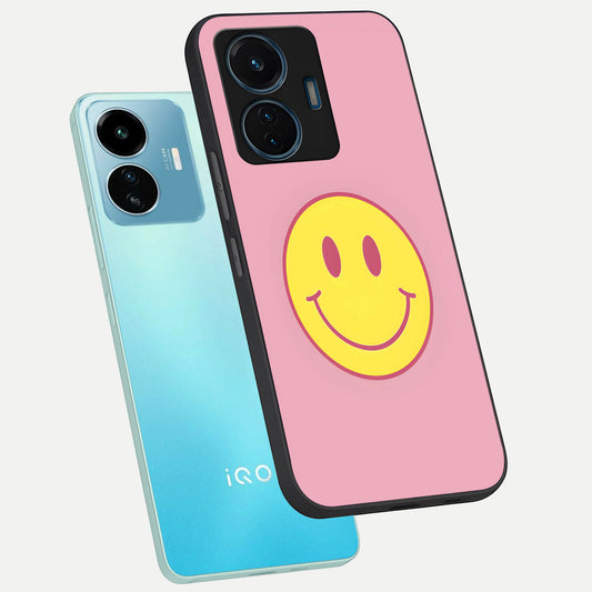  Happy Pink Mood phone case For iQOO Z6 Lite 5G showing premium glass back cover with detailed artwork