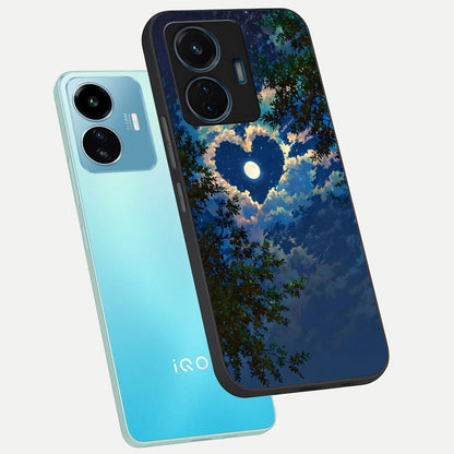  Heart With Moon Sky phone case For iQOO Z6 Lite 5G showing premium glass back cover with detailed artwork