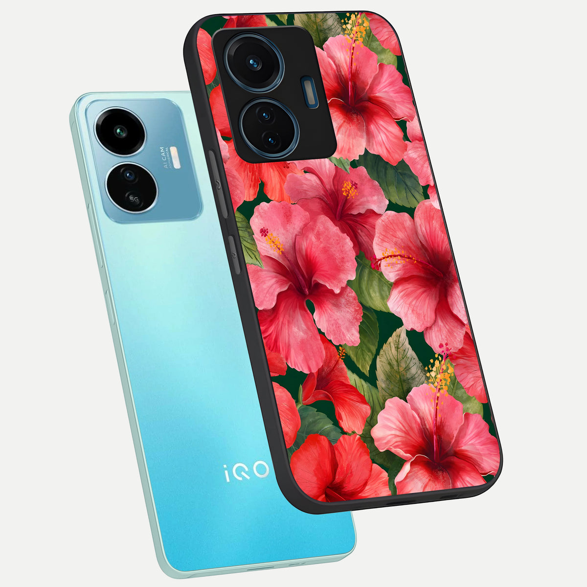  Hibiscus Pattern phone case For iQOO Z6 Lite 5G showing premium glass back cover with detailed artwork