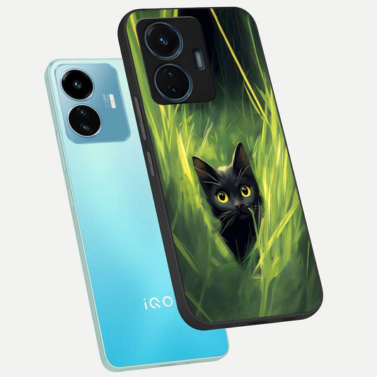  Hidden Cat Whisper phone case For iQOO Z6 Lite 5G showing premium glass back cover with detailed artwork