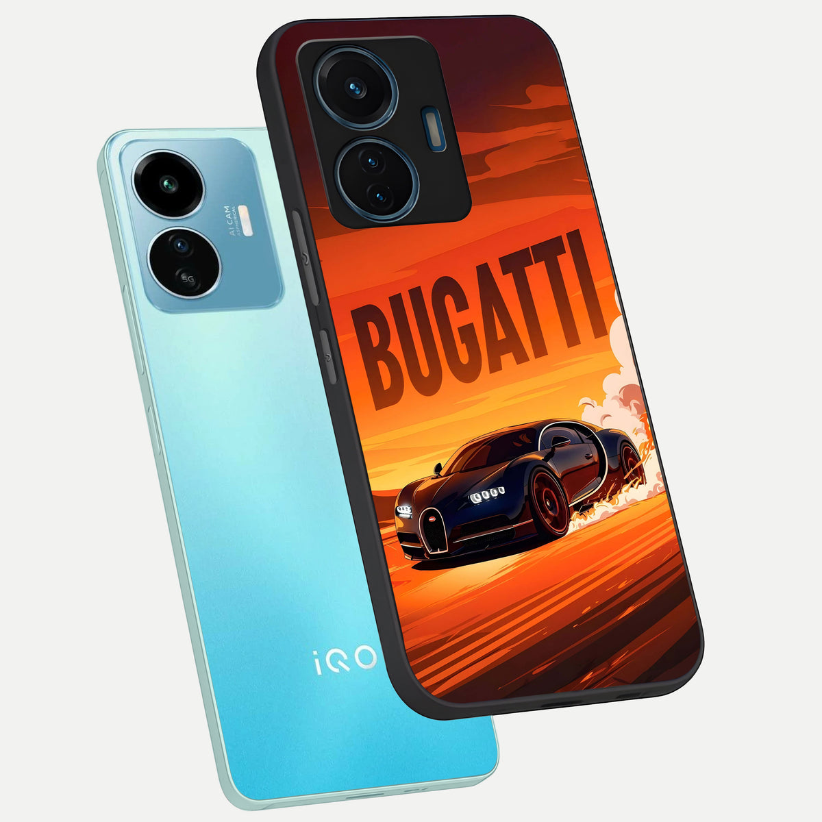  Inferno Bugatti Storm phone case For iQOO Z6 Lite 5G showing premium glass back cover with detailed artwork