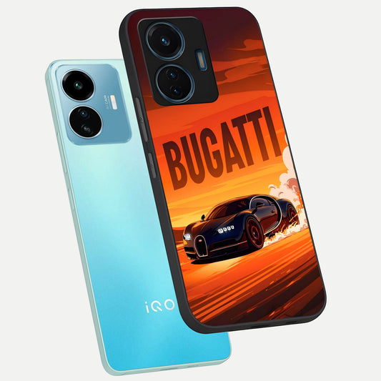  Inferno Bugatti Storm phone case For iQOO Z6 Lite 5G showing premium glass back cover with detailed artwork